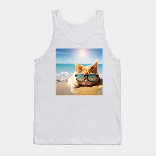 Cat chilling at the beach. Art Cat Tank Top